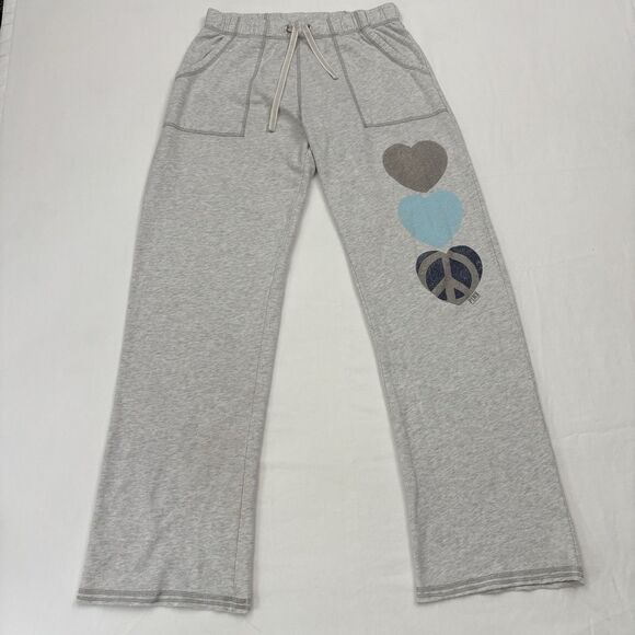 Victoria's Secret Pants - Vintage Victoria's Secret PINK Gray Wide Leg Heart and Peace Sign Sweatpants XS